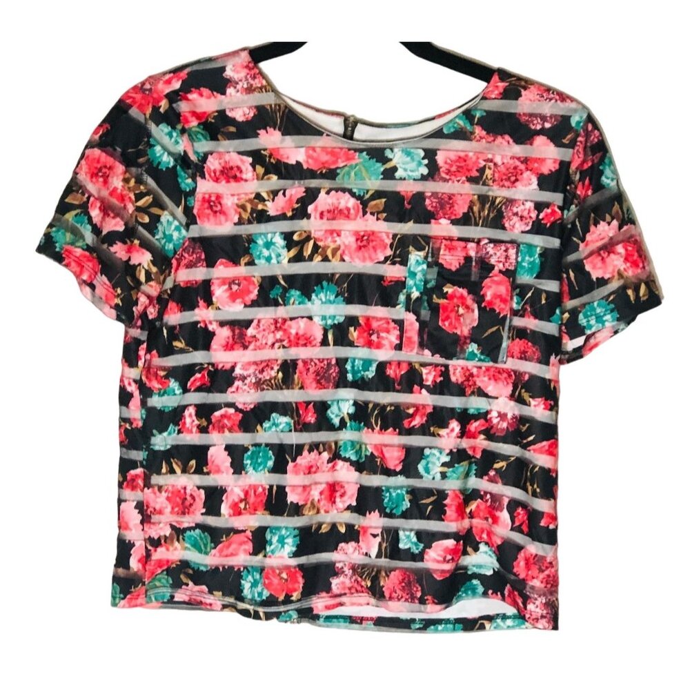 Romeo + Juliet couture short sleeve shirt zipup back & pocket size small READ